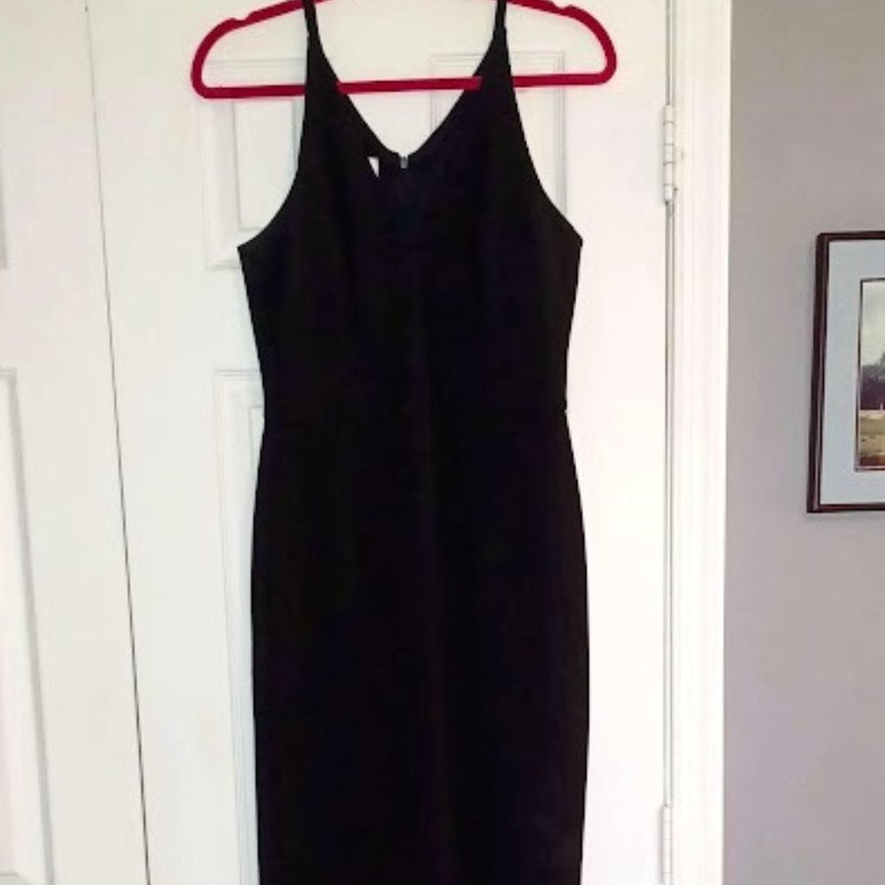 Donna Morgan Little Black Crepe Midi Dress, Size 8